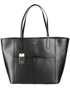Ralph Lauren Newbury Tote Shopper Black Leather Shoulder Bag Gold Hardware